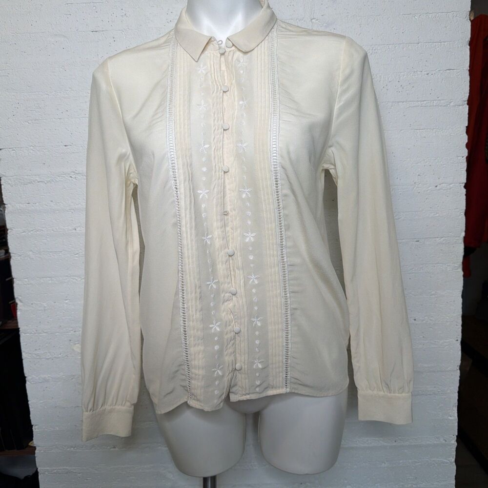 Sezane 100% Silk Blouse Cream 38 Romantic Vintage-Inspired Cottagecore Victorian